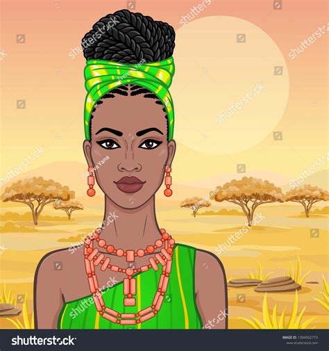 African Beauty Animation Portrait Beautiful Black Vector De Stock Libre De Regalías