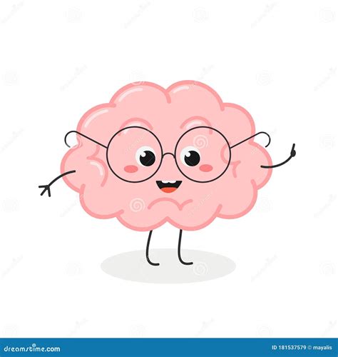 Cute Nerd Brain Cartoon Character In Glasses Stock Vector