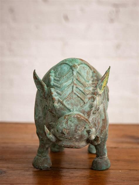 Chinese Style Verdigris Copper Boar Objet D’Art For Sale at 1stDibs