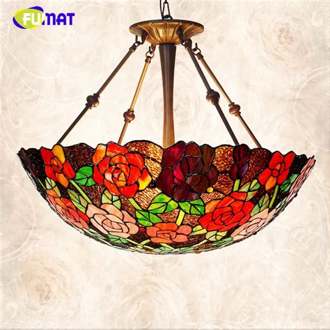 Fumat Rose Shade Lamp Romantic Stained Glass Pendant Lamps Living Room Hotel Led Light Deco