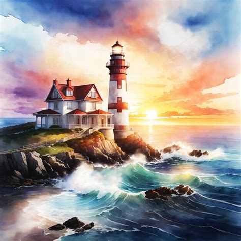 Premium AI Image | realistic awesome lighthouse at ocean view with ...