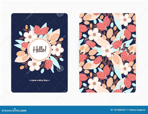 Cover Design with Floral Pattern and Round Frame. Hand Drawn Flowers ...