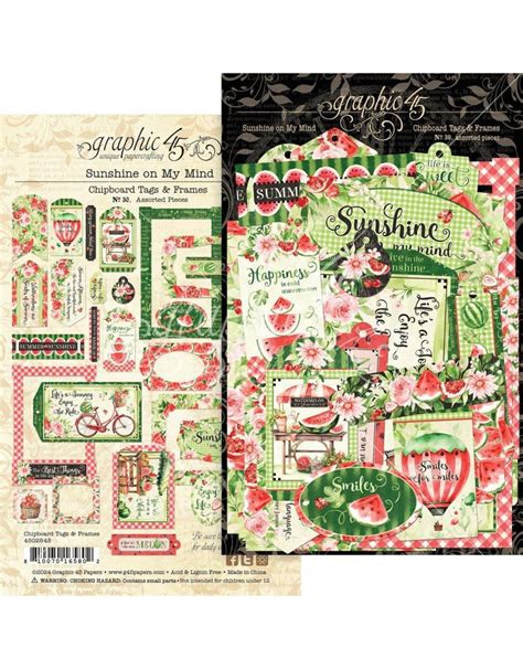 GRAPHIC 45 SUNSHINE ON MY MIND COLLECTION CHIPBOARD TAGS FRAMES 30 PK