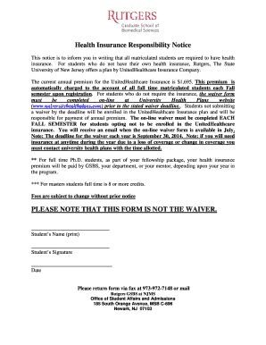 Fillable Online Njms Umdnj Health Insurance Responsibility Notice