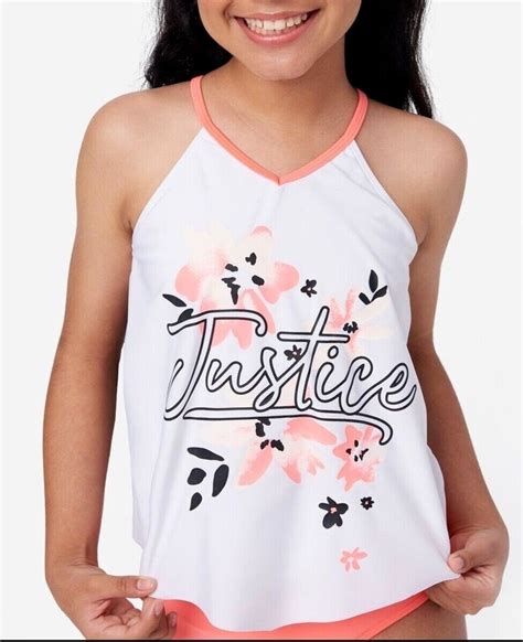 Justice Girls Swimsuit Tankini Floral Black Coral Pink Bikini Plus Size Ebay