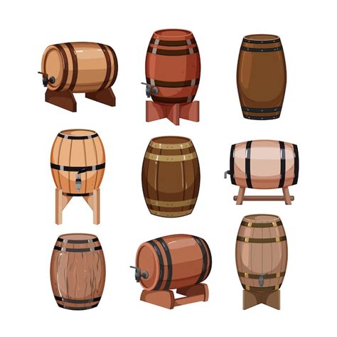 Premium Vector Barrel Wine Set Cartoon Vector Illustration