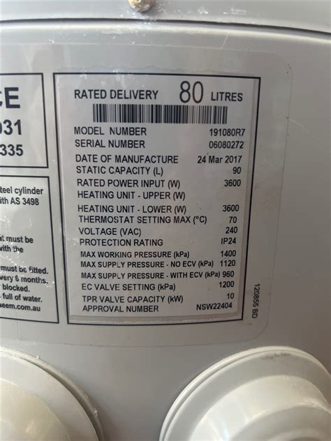 Rheem Model 191080R7 Hot Water System 80L