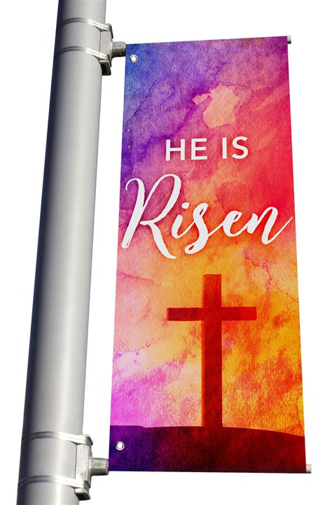 Ds Light Pole Banner Easter Watercolor He Is Risen Church Banners