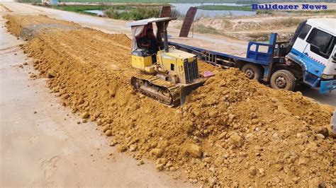 Amazing KOMATSU D31A Bulldozer Working Pushing Soil Build New Road And