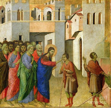 Jesus Opens The Eyes Of A Man Born Blind Painting by Duccio di Buoninsegna