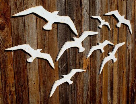 Seagulls Flock Of Seagulls Wooden Seagull Coastal Wall Decor Etsy