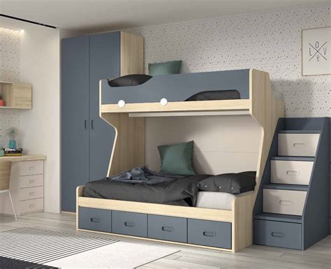 Chambre ado avec lit superposé armoire et bureau avec étagères