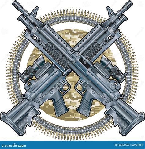 M249 Saw Light Machine Guns Stock Vector Illustration Of Camouflage