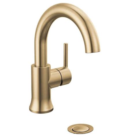 Delta Trinsic Single Hole Single Handle Bathroom Faucet With Metal Drain Assembly In Champagne