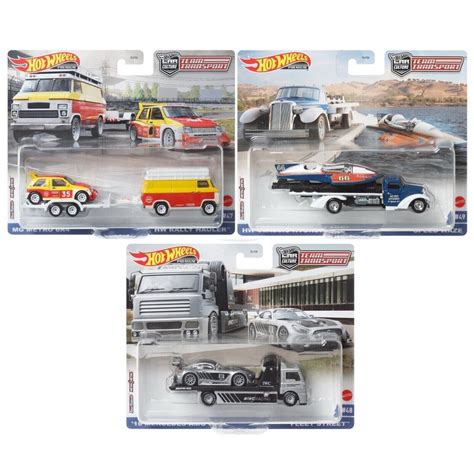 Hotwheels Hot TEAM TRANSPORT MIX S SET 3 Mercedes Fleet Street Metro Rally Hauler Hydroplane