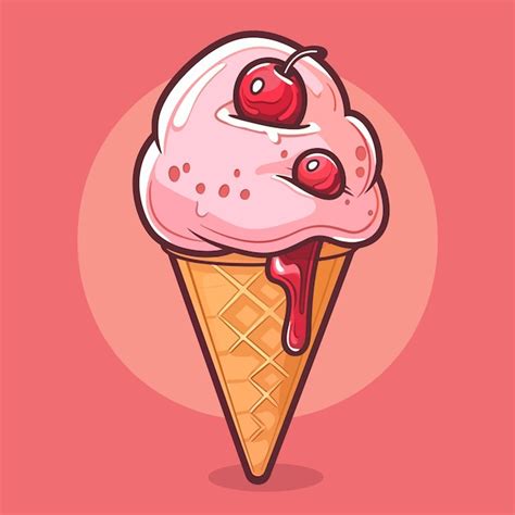 Premium Vector A Pink Ice Cream Cone With Cherry On It