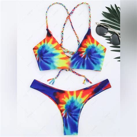 Zaful Swim Tie Dye Braided Criss Cross Bikini Set Poshmark