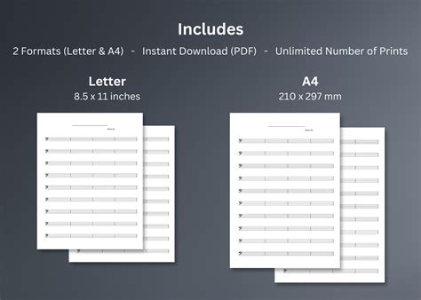 Bass Clef Printable Blank Sheet Music Letter And A4 Instant Etsy