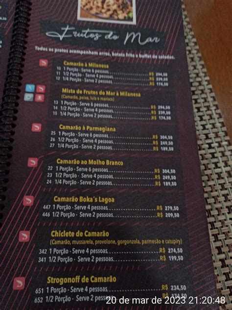 Menu em Boka s Lagoa Restaurante Florianópolis Av das Rendeiras