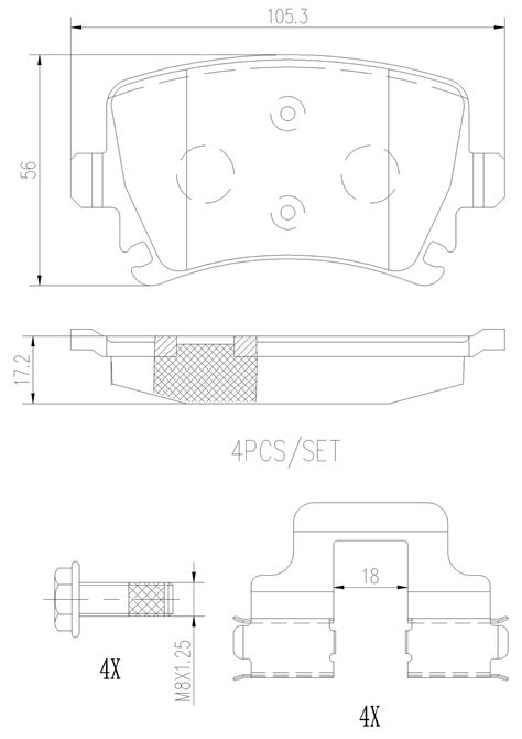 Audi Volkswagen Disc Brake Pad Set Rear Ceramic E M Brembo