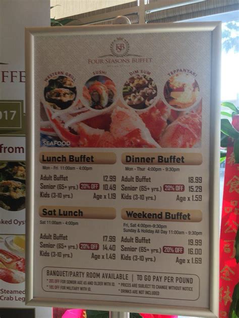 Menu at Four Seasons Buffet restaurant, Cerritos