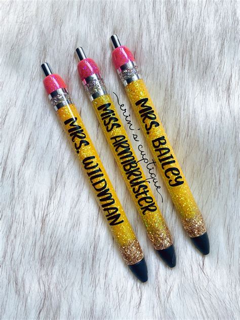 Custom Glitter Gel Pen Pencil Style Glitter Pen Teacher Etsy Gel