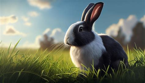 Premium AI Image Small Fluffy Rabbit Sitting In Green Meadow