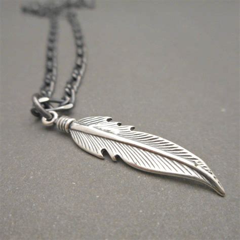 Mens Feather Necklace Mens Necklace Feather Pendant Mens Etsy Mens