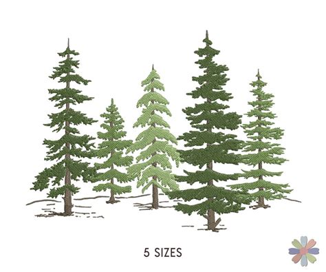 Forest Pine And Fir Trees Embroidery Design Machine Etsy