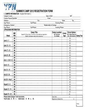 Fillable Online Summer Day Camp Registration Form Fax Email Print