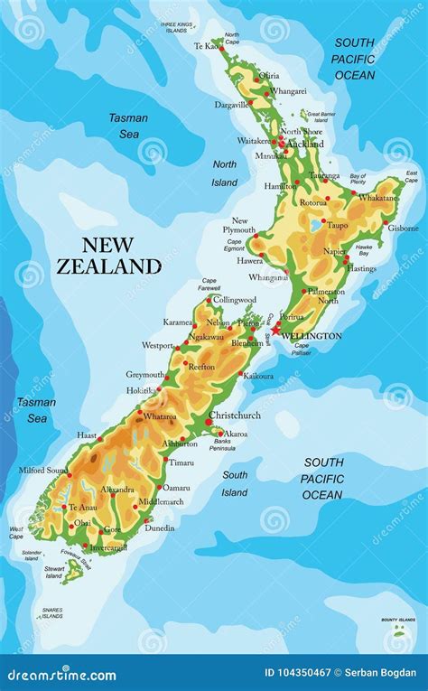 Highly detailed physical map of New Zealand, in vector format, with all ...