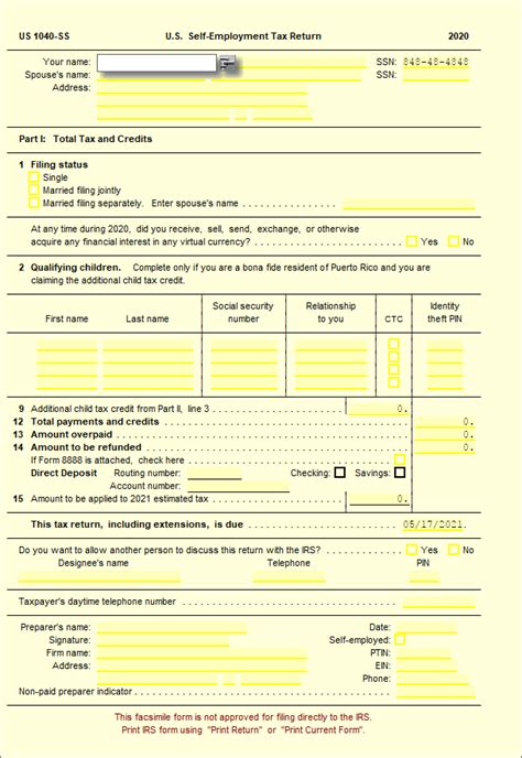 1040 SS U S Self Employment Tax Return UltimateTax Solution Center