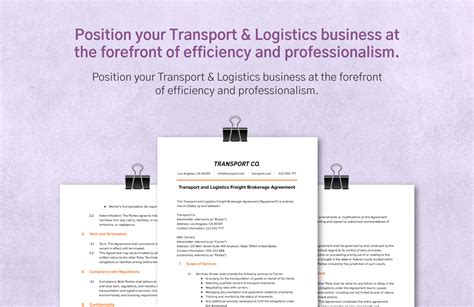 Transport And Logistics Freight Brokerage Agreement Template In Pdf