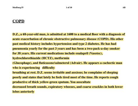 Case Study COPD Med Surg Clinical COPD 2 Respiratory Disorders D A