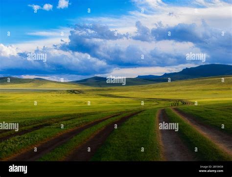 Routes of nomads on the grasslands of the Mongolian steppe, Mongolia ...