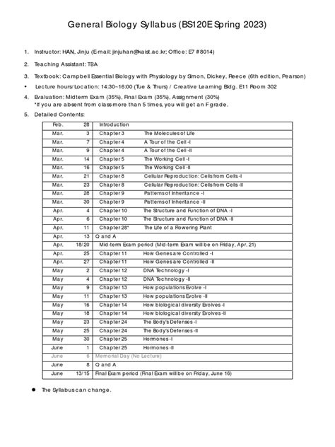Syllabus - Biology 1 | PDF | Cell (Biology) | Biology 