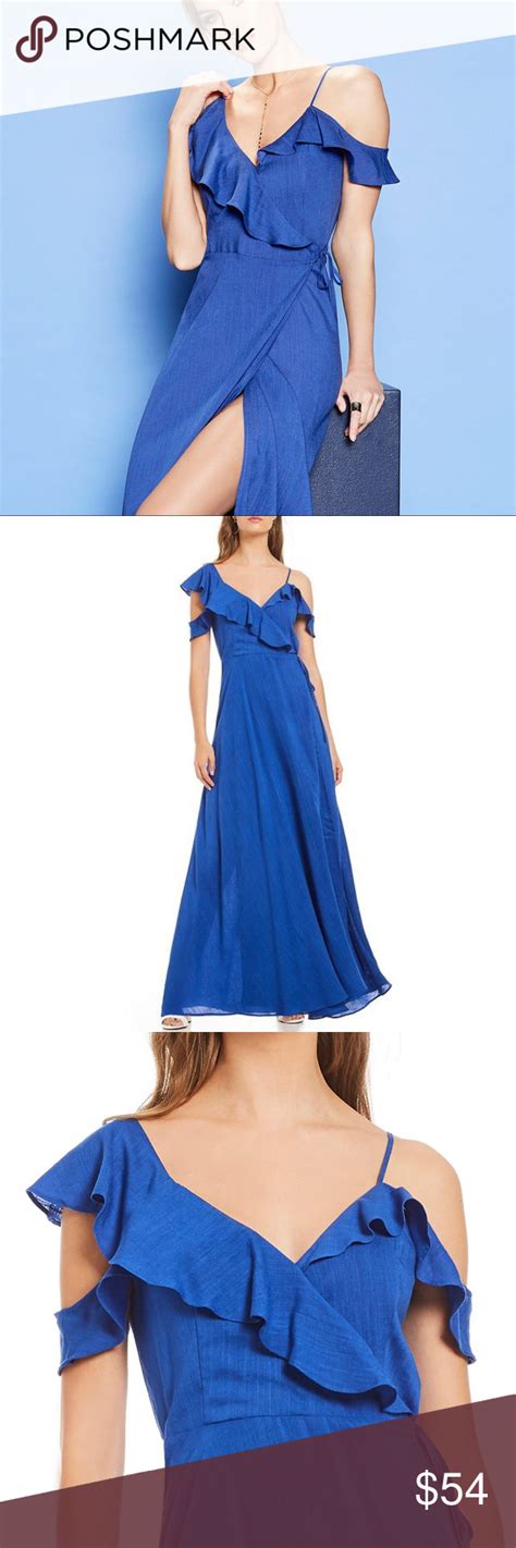 Sugar Lips Womens Blue Ruffle Wrap Maxi Dress Maxi Dress Maxi Wrap