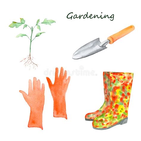 Watercolor Gardening Plant Growing Garden Work Seedlings Garden