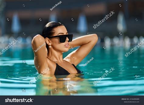 Attractive Caucasian Woman Black Bikini Relaxing Stock Photo Shutterstock