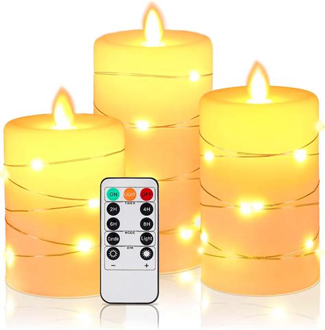 Hiyaa Led Flameless Candle Led Candles With Embedded String Lights 3 Pack Battery Operated