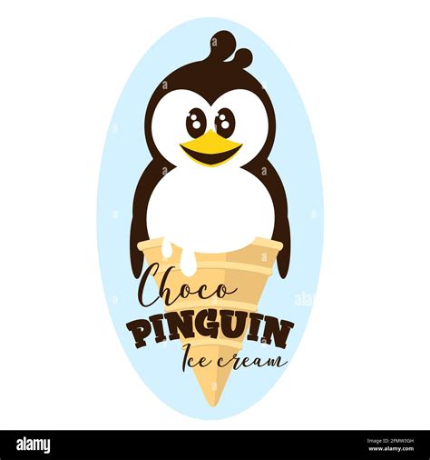 Cute Penguin Ice Cream Poured With Chocolate In A Cone 1 Stock Vector