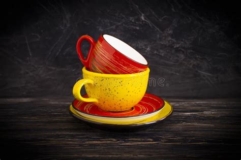 Empty Cup Porcelain Traditional Template On Wooden Backgroundn Design