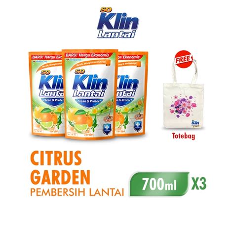 Jual SoKlin Lantai Clean Protect Citrus Garden 700ml X3 Free Totebag