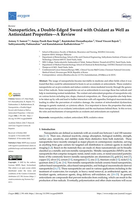 Pdf Nanoparticles A Double Edged Sword With Oxidant As Well As