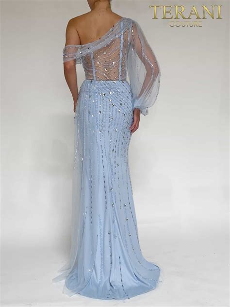 Ice Blue Tulle Strapless Long Layered Prom Dress 2111P4007