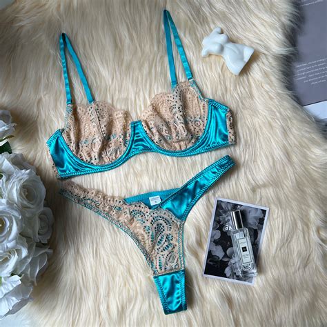 Yimunancy Lace Lingerie Set Women Contrast Color Hallow Out 2 Piece