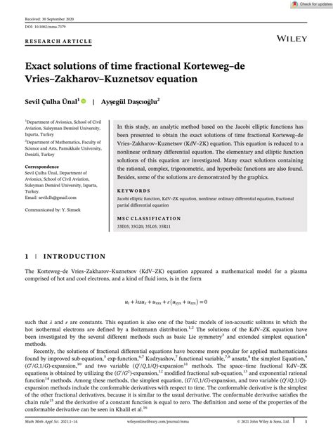 Pdf Exact Solutions Of Time Fractional Kortewegde Vrieszakharov