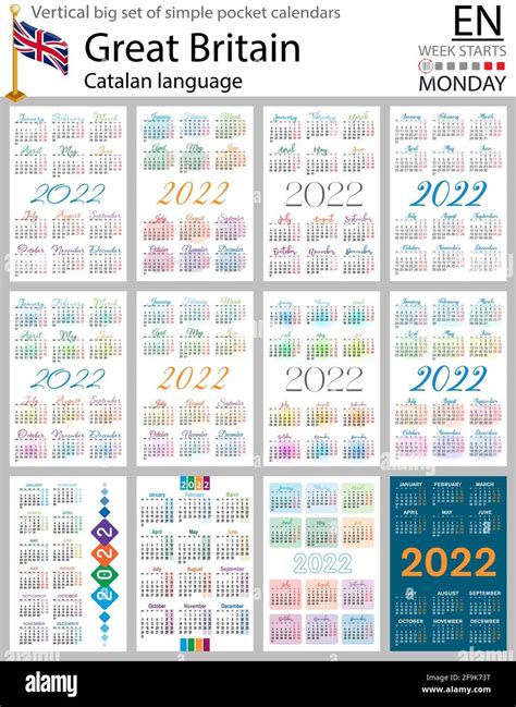 Inglés vertical Gran conjunto de calendarios de bolsillo para 2022 dos