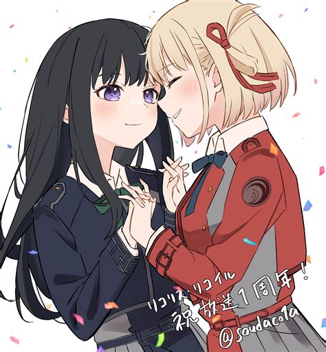 nishikigi chisato and inoue takina (lycoris recoil) drawn by souda