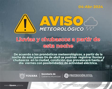 Alerta Por Lluvias Y Chubascos En Tijuana A Partir De Esta Noche